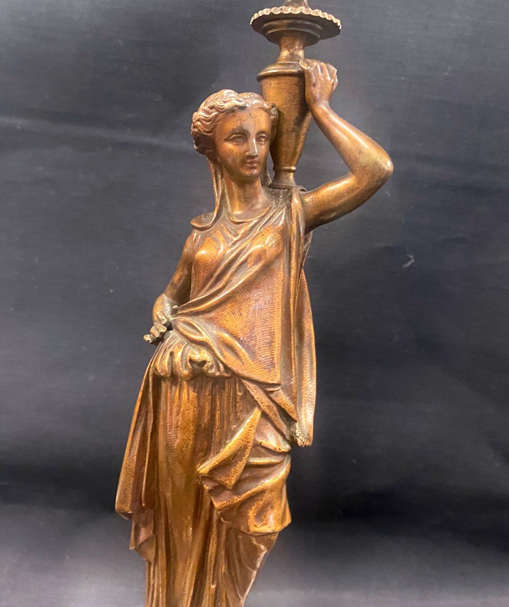 Flambeau/ Bougeoir- Femme Au Drapé En Bronze Style Louis XVI - 19 Ième -photo-4