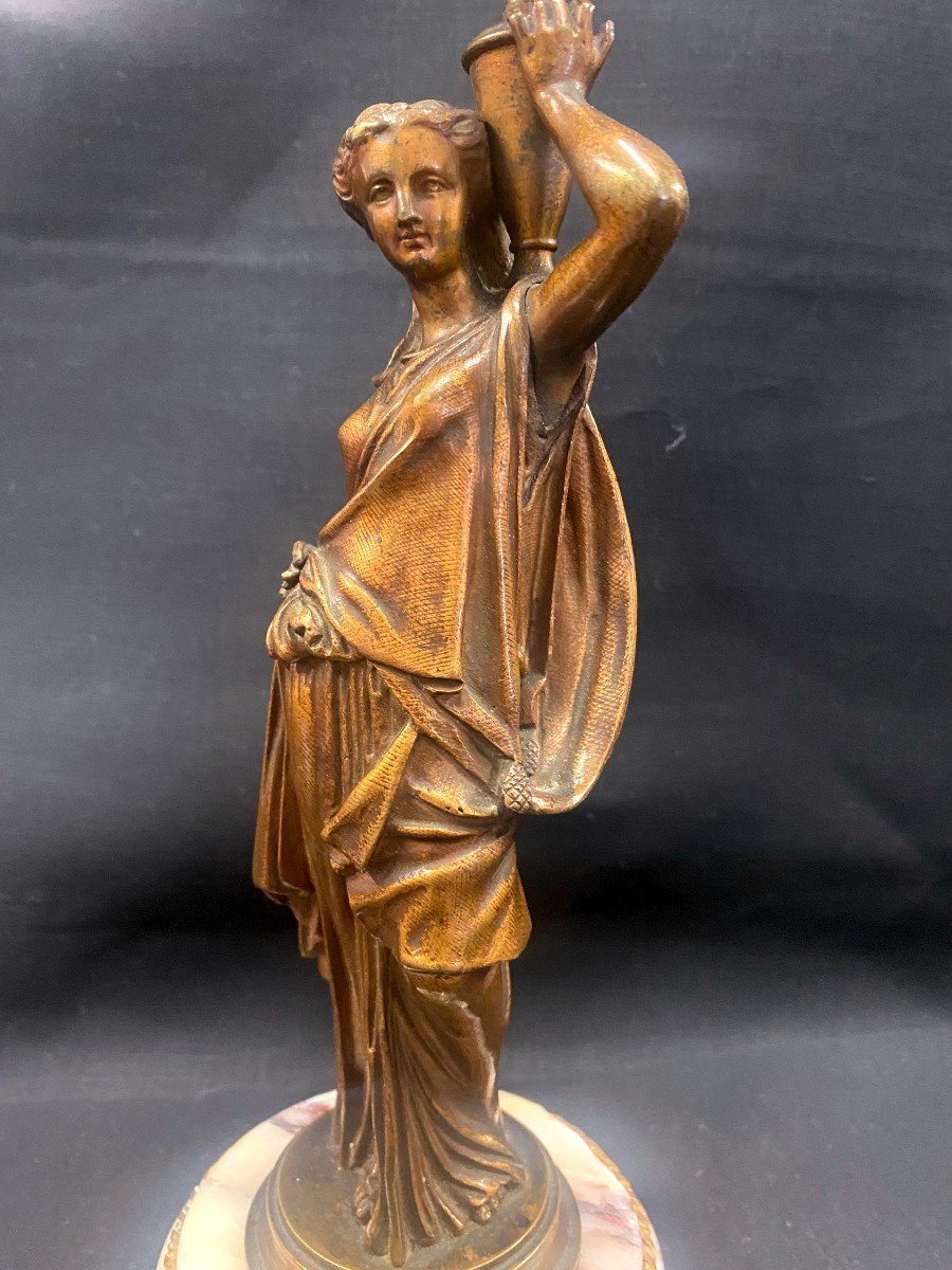 Flambeau / Candlestick - Woman With A Draped Bronze Louis XVI Style - 19th-photo-5