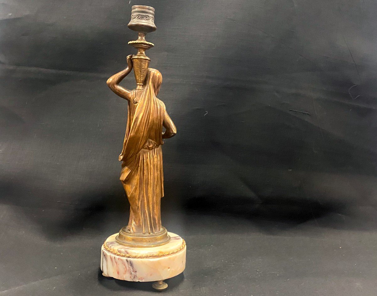 Flambeau / Candlestick - Woman With A Draped Bronze Louis XVI Style - 19th-photo-7