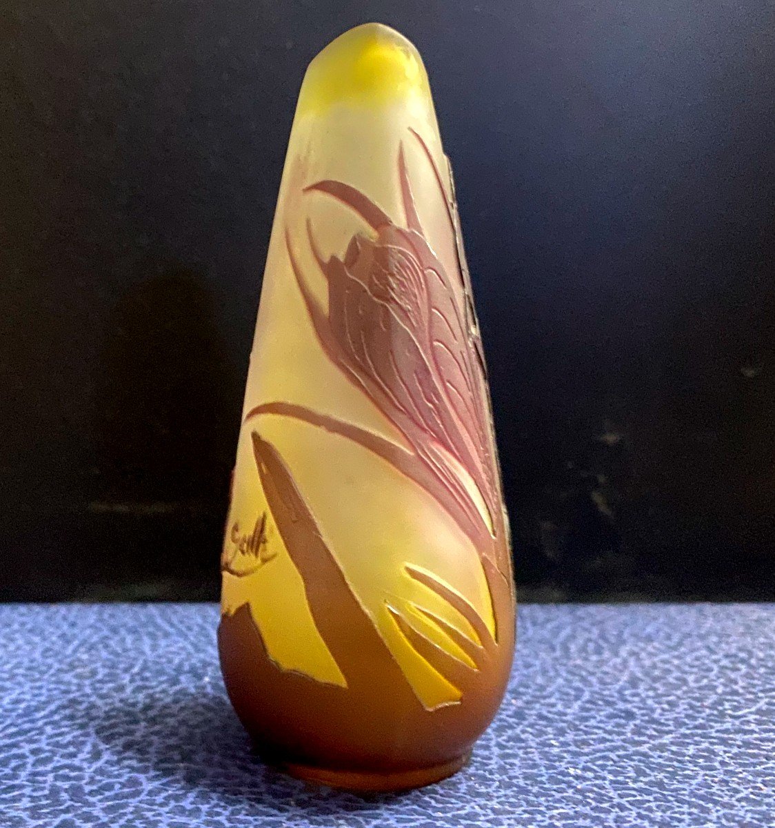 Galle - Vase Aux Lys En Verre Multicouche Dégagé à l'Acide- XX - Art Déco-photo-3