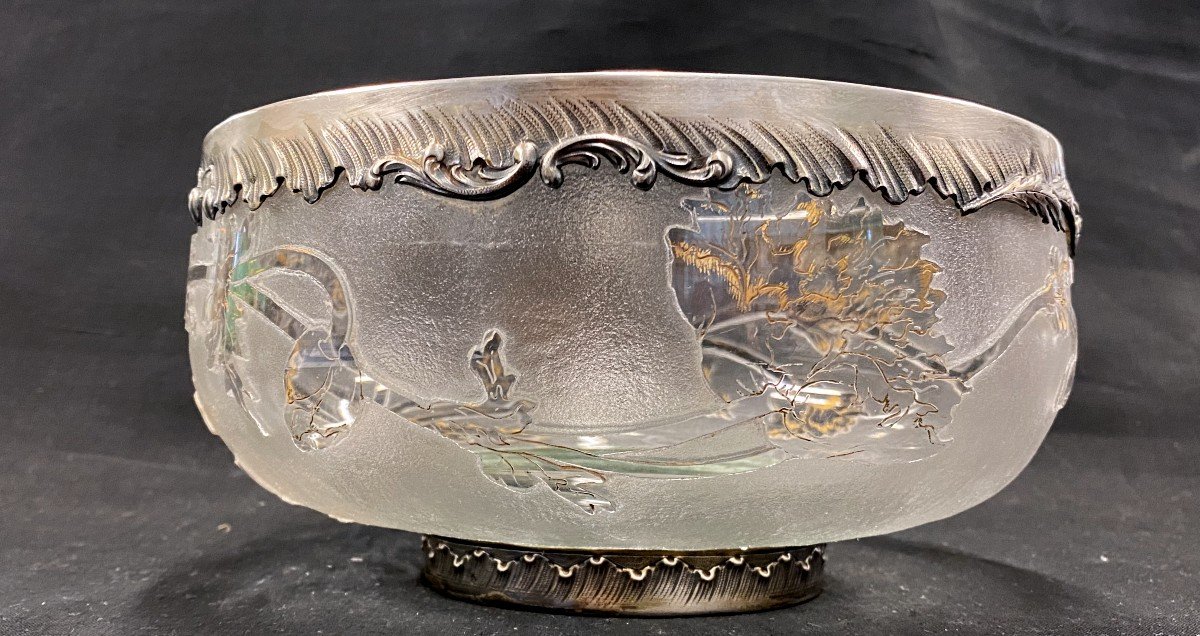 Daum Nancy - Anemones - Glass Cup Cleared With Acid, Enhanced With Gold, Silver Strapping-photo-1