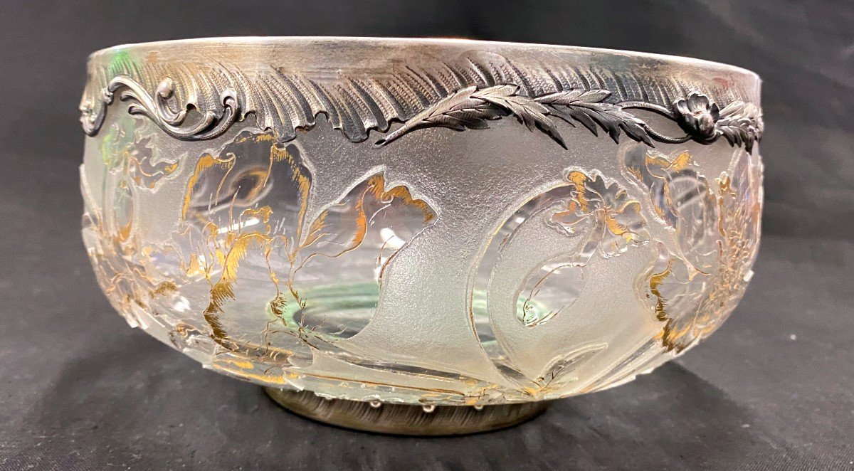 Daum Nancy - Anemones - Glass Cup Cleared With Acid, Enhanced With Gold, Silver Strapping-photo-6