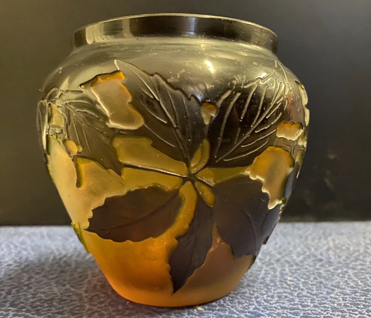 Galle- Vase En Pâte De Verre Dégagé à l'Acide à Décor d'églantiers- XX Ième-photo-3