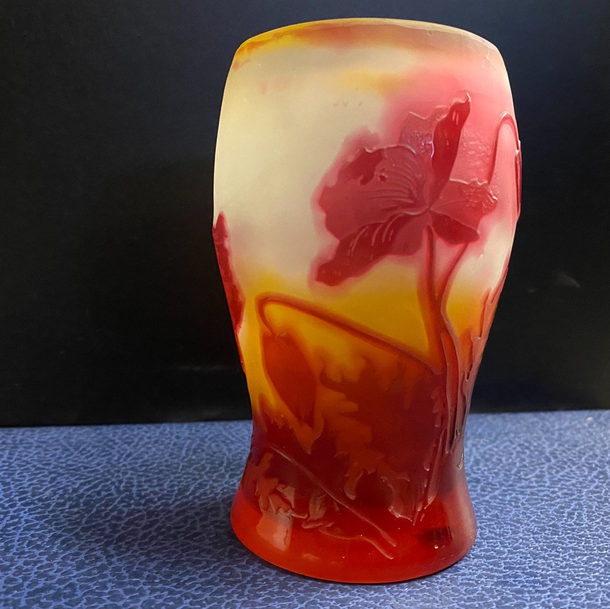 Galle- Multilayer Glass Vase Cleared With Acid- Papaveraceae- XXth-photo-3