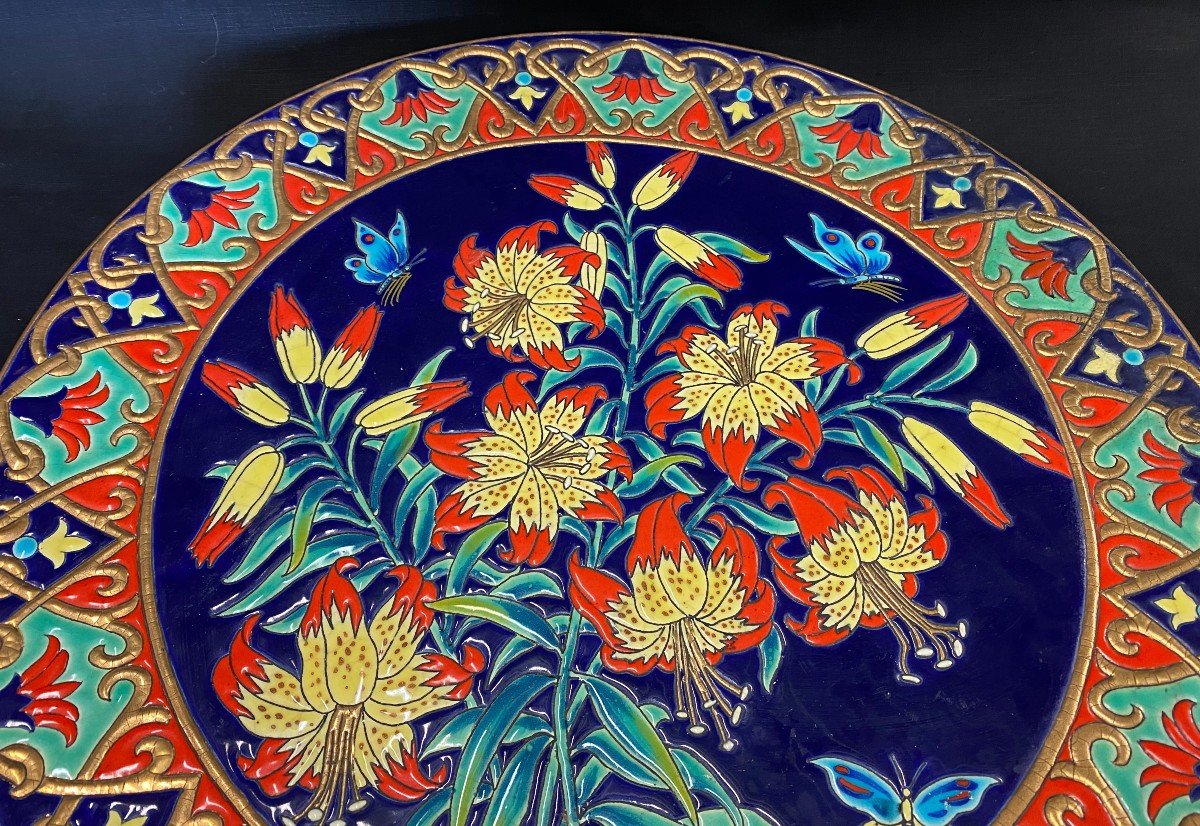 Longwy And Mp Chevallier Large Dish In Cloisonné Enamels - XXth-photo-2