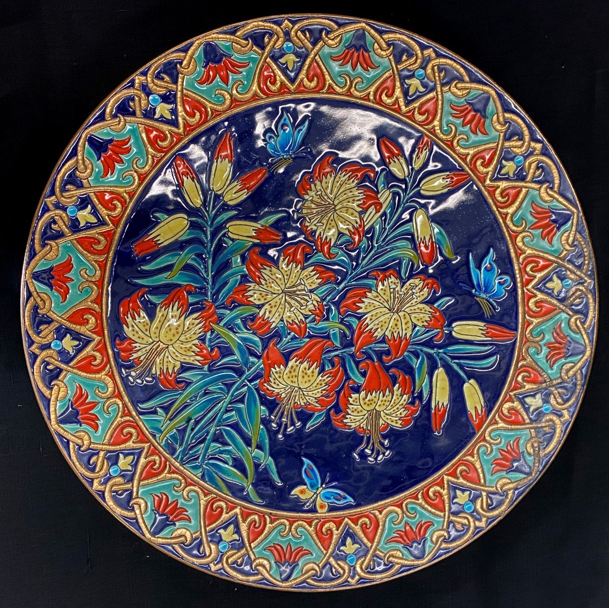 Longwy And Mp Chevallier Large Dish In Cloisonné Enamels - XXth-photo-4