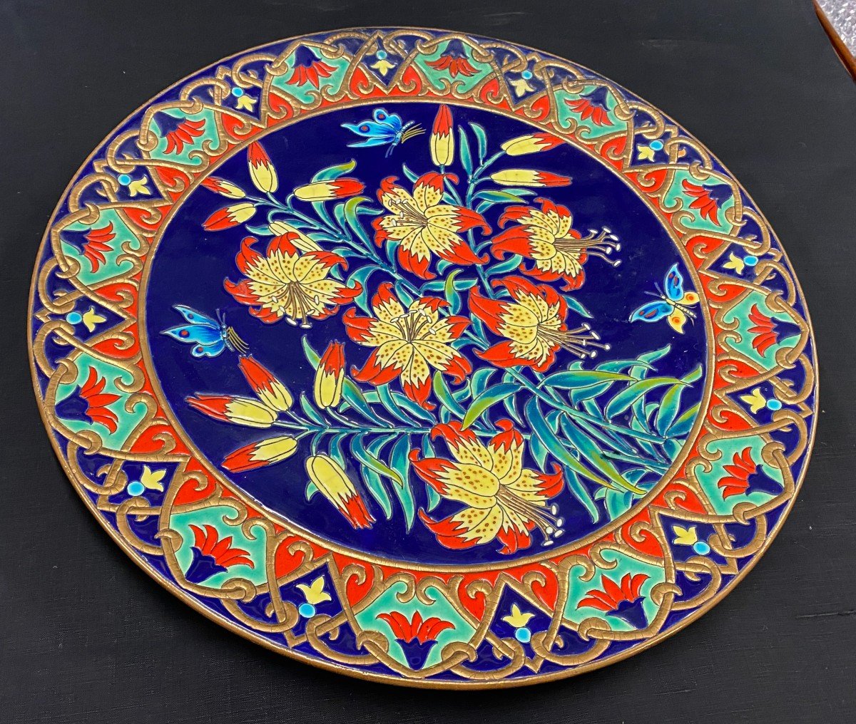 Longwy And Mp Chevallier Large Dish In Cloisonné Enamels - XXth-photo-1