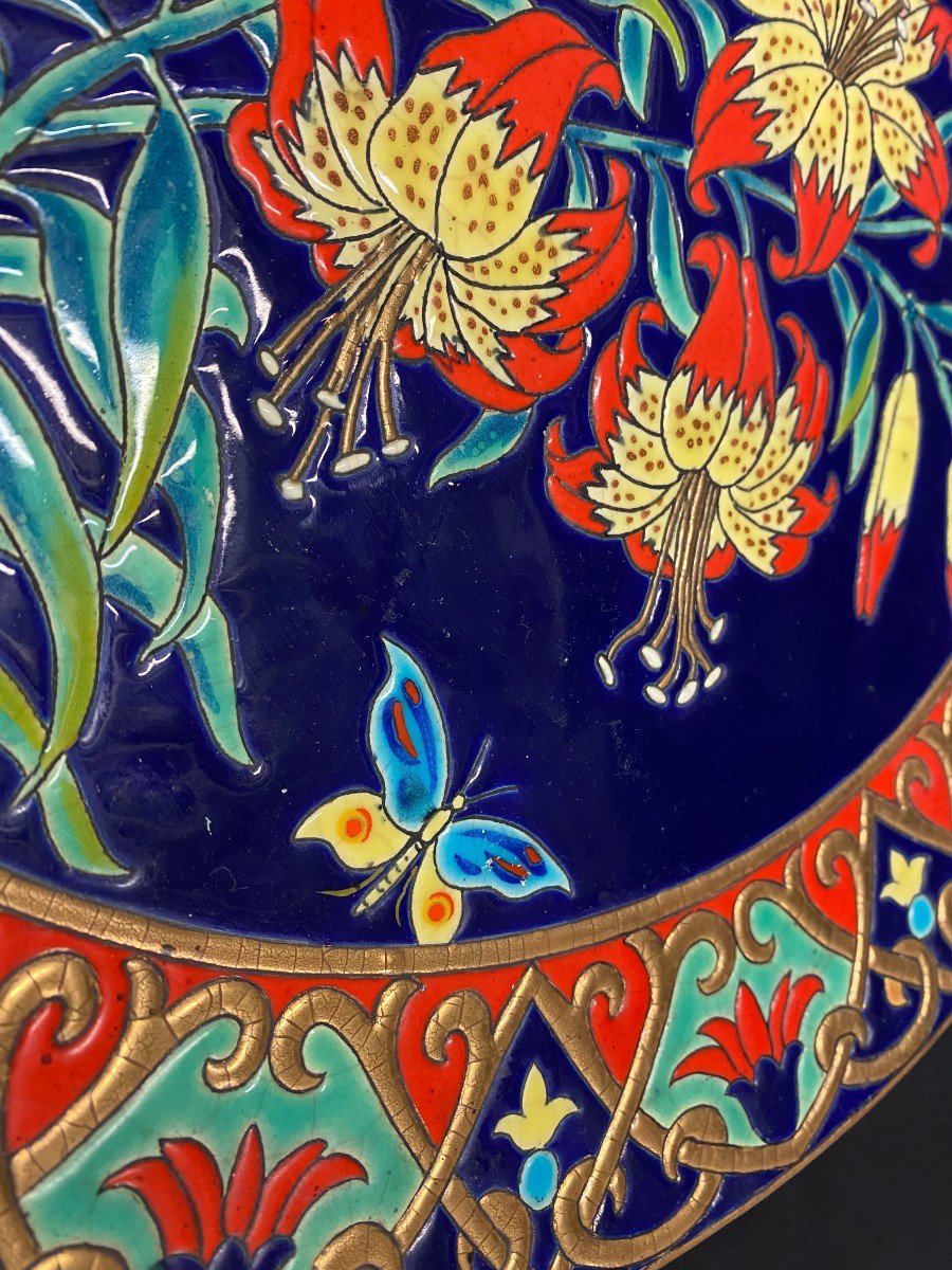 Longwy And Mp Chevallier Large Dish In Cloisonné Enamels - XXth-photo-3