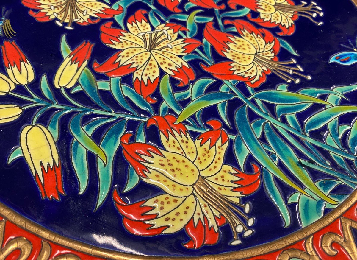 Longwy And Mp Chevallier Large Dish In Cloisonné Enamels - XXth-photo-4