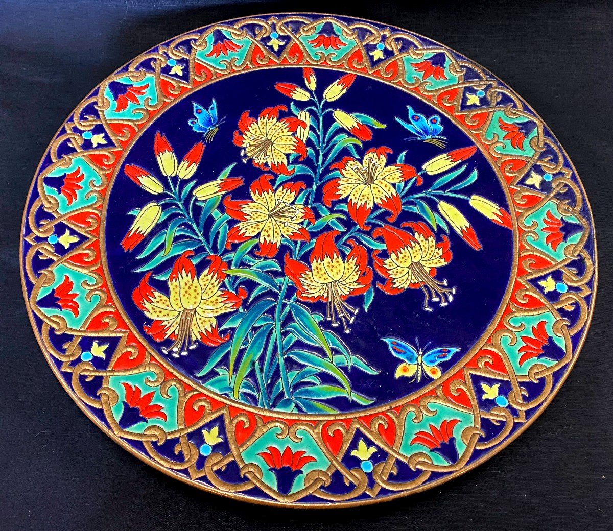 Longwy And Mp Chevallier Large Dish In Cloisonné Enamels - XXth