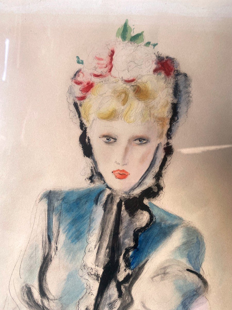 André Dignimont (1891-1965)- Aquarelle - Femme à La Robe Bleue-photo-2