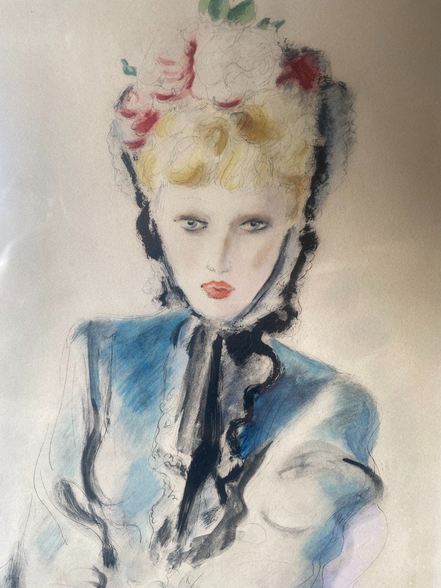 André Dignimont (1891-1965)- Aquarelle - Femme à La Robe Bleue-photo-4