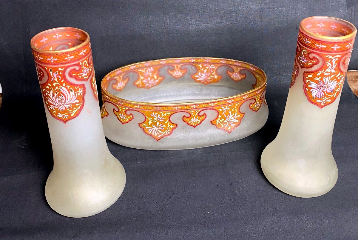 Art Nouveau - Garniture En Verre émaillé Legras Ou Montjoye- XX E-photo-1