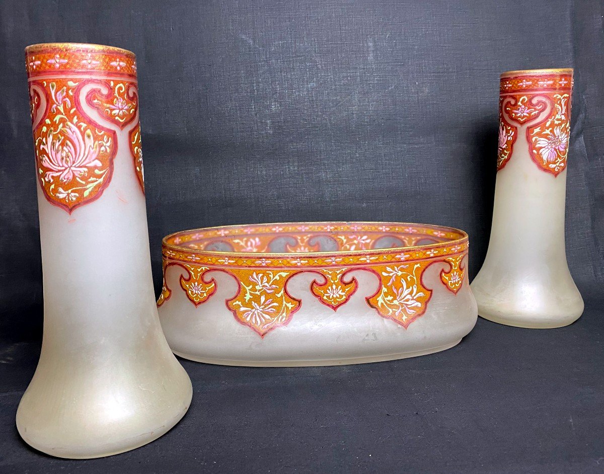 Art Nouveau - Garniture En Verre émaillé Legras Ou Montjoye- XX E