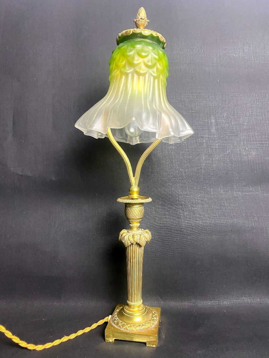 Bronze And Glass Buffet Or Office Lamp