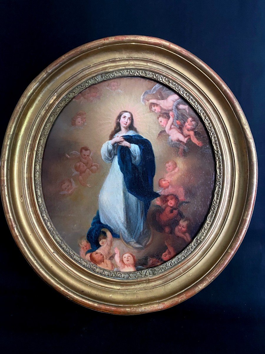 Tableau 17 Ième, Huile Sur Toile De La Vierge, l'Immaculée Conception-photo-3