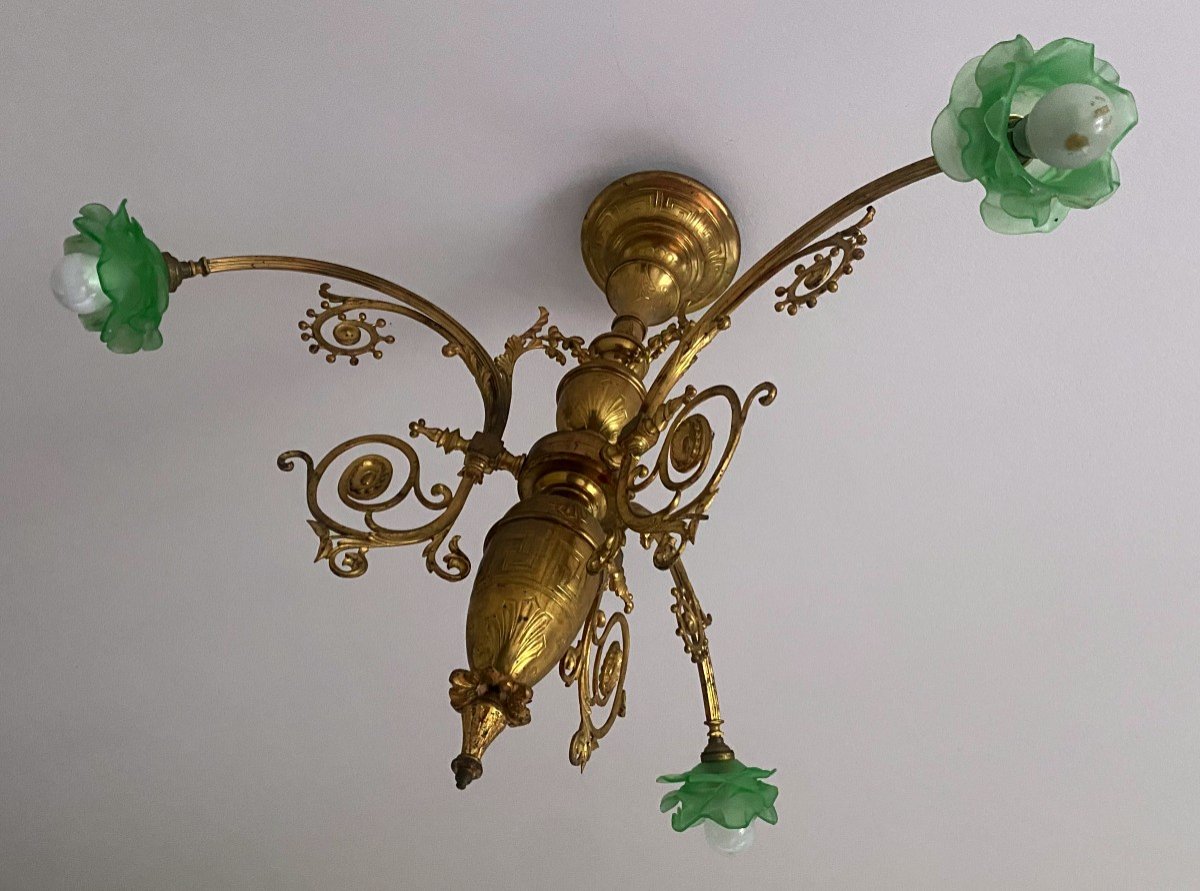 Chandelier In Bronze And Brass - Late 19th Century-photo-1