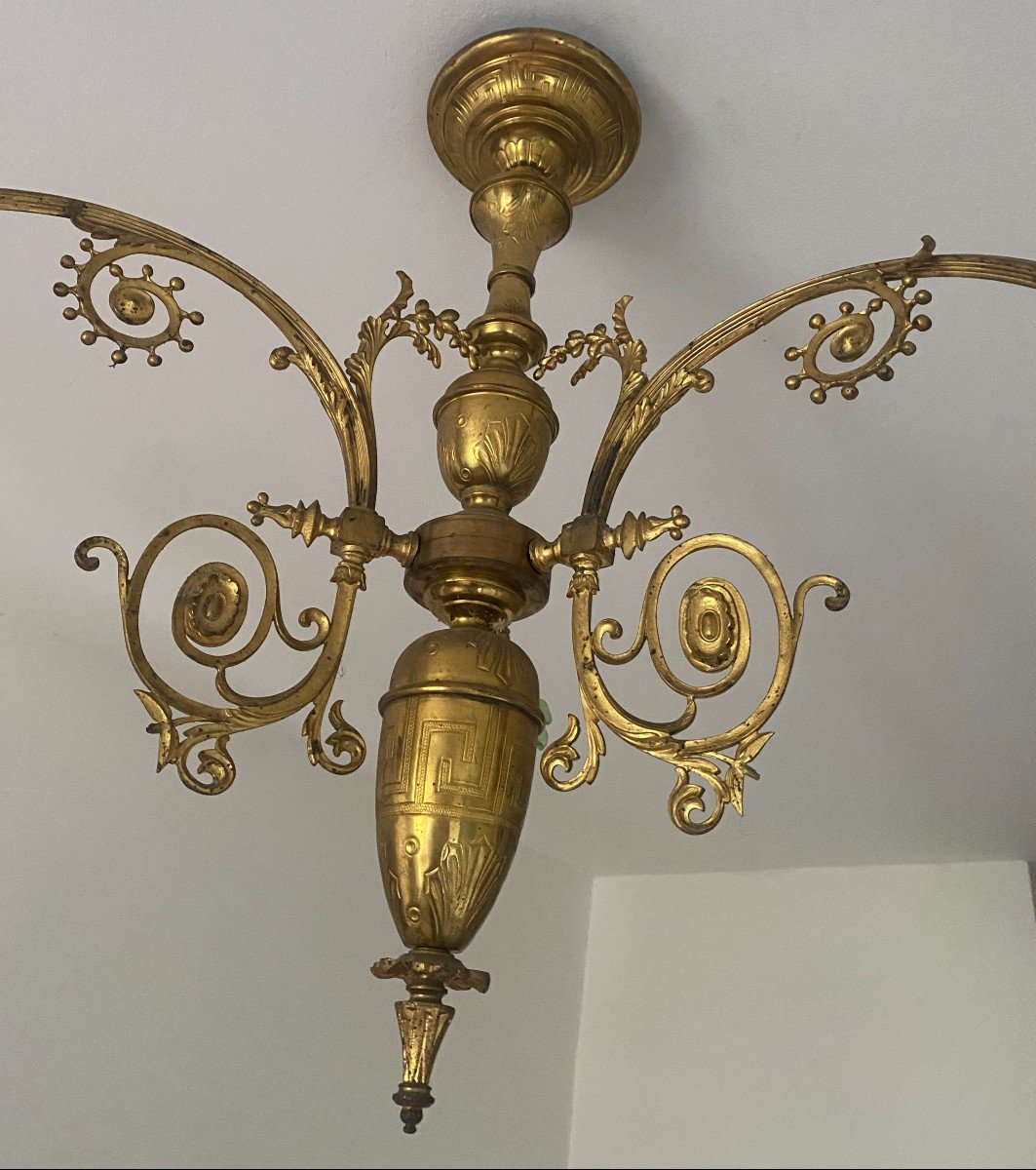 Chandelier In Bronze And Brass - Late 19th Century-photo-2