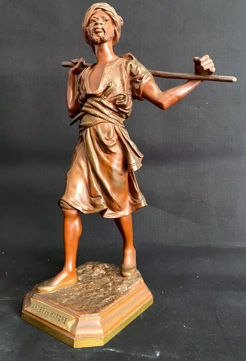 Bronze Sculpture "arab On The March" Signed Pinedo - 19th Century-photo-2