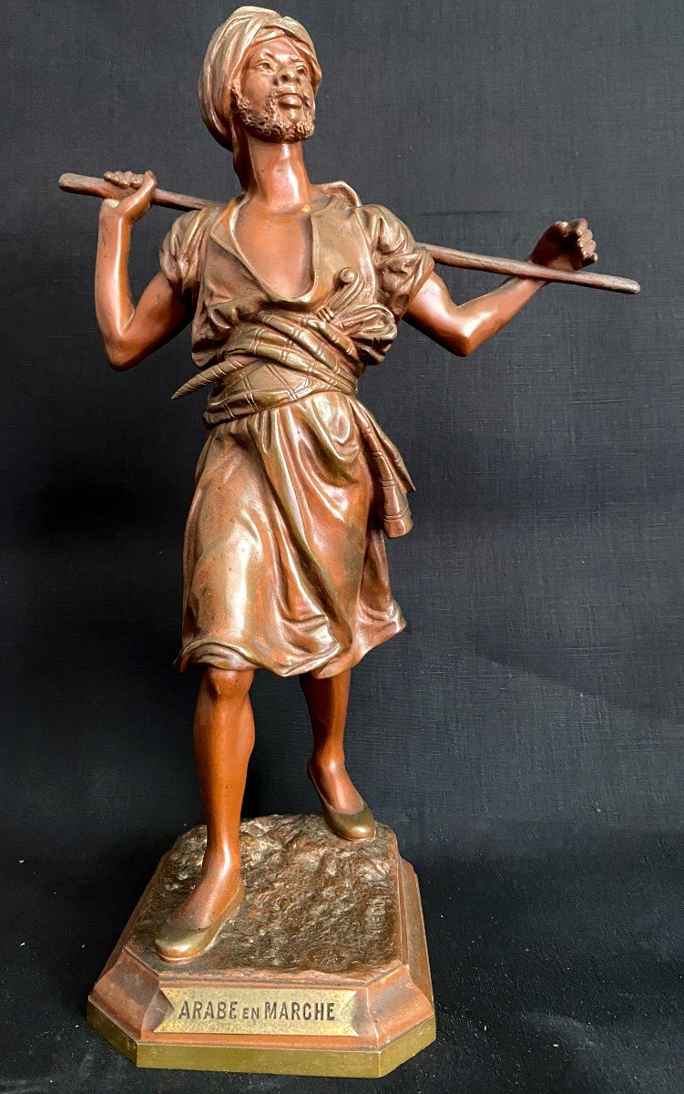 Bronze Sculpture "arab On The March" Signed Pinedo - 19th Century