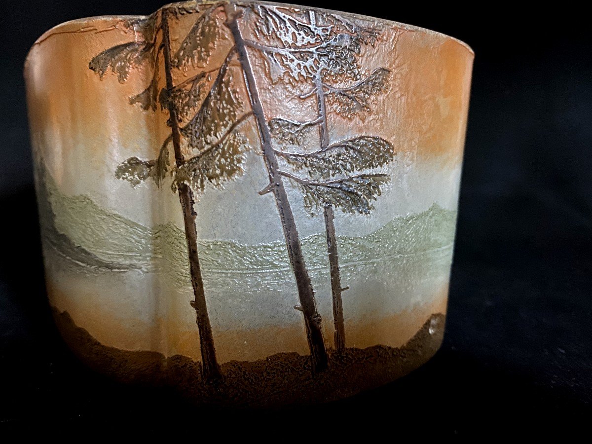 Legras- Jardinière En Verre Travaillée à l'Acide Décor Vosgien - Art Déco-photo-3