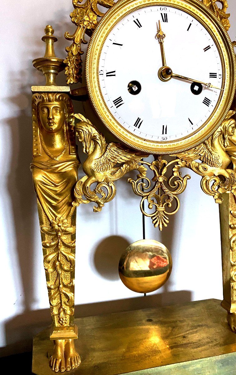 Empire Period Bronze Portico Clock "return From Egypt"-photo-1