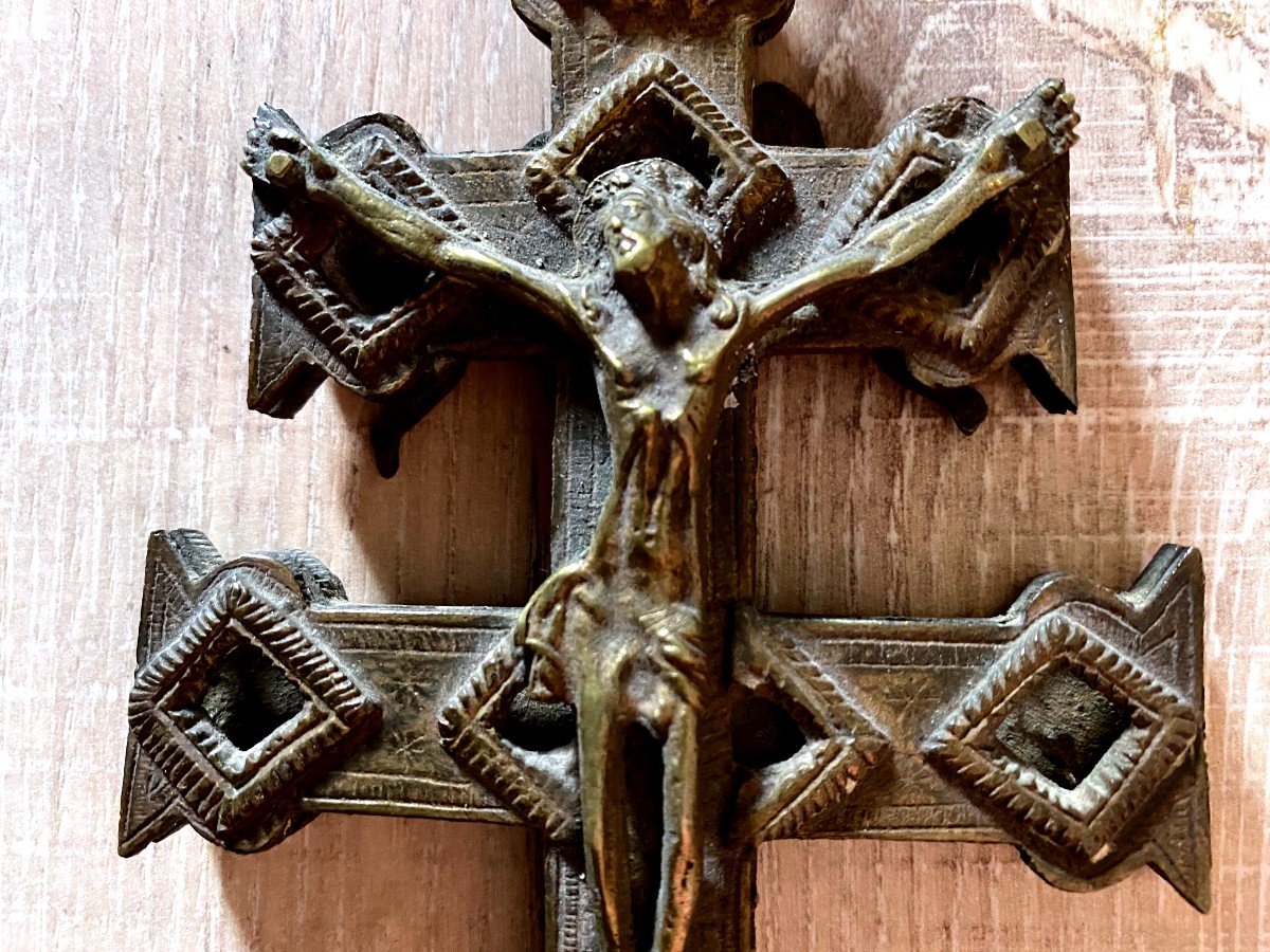 Croix Caravaca En Bronze Christ Et Angelots Fin 17 Ième -photo-1