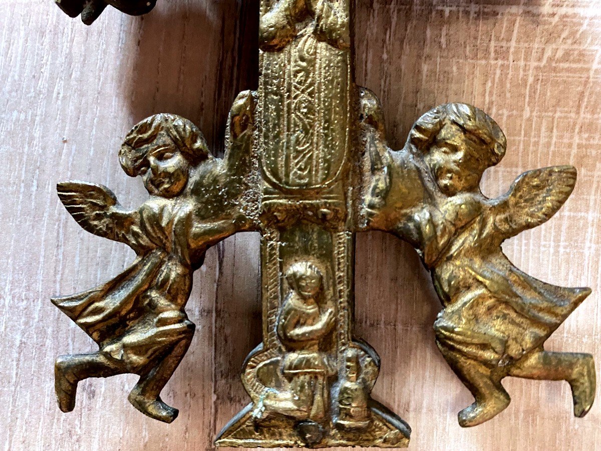 Croix Caravaca En Bronze Christ Et Angelots Fin 17 Ième -photo-2