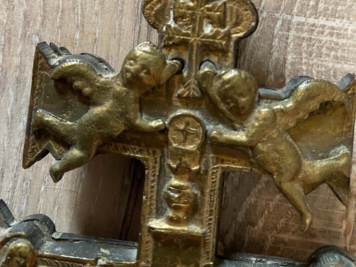 Croix Caravaca En Bronze Christ Et Angelots Fin 17 Ième -photo-3