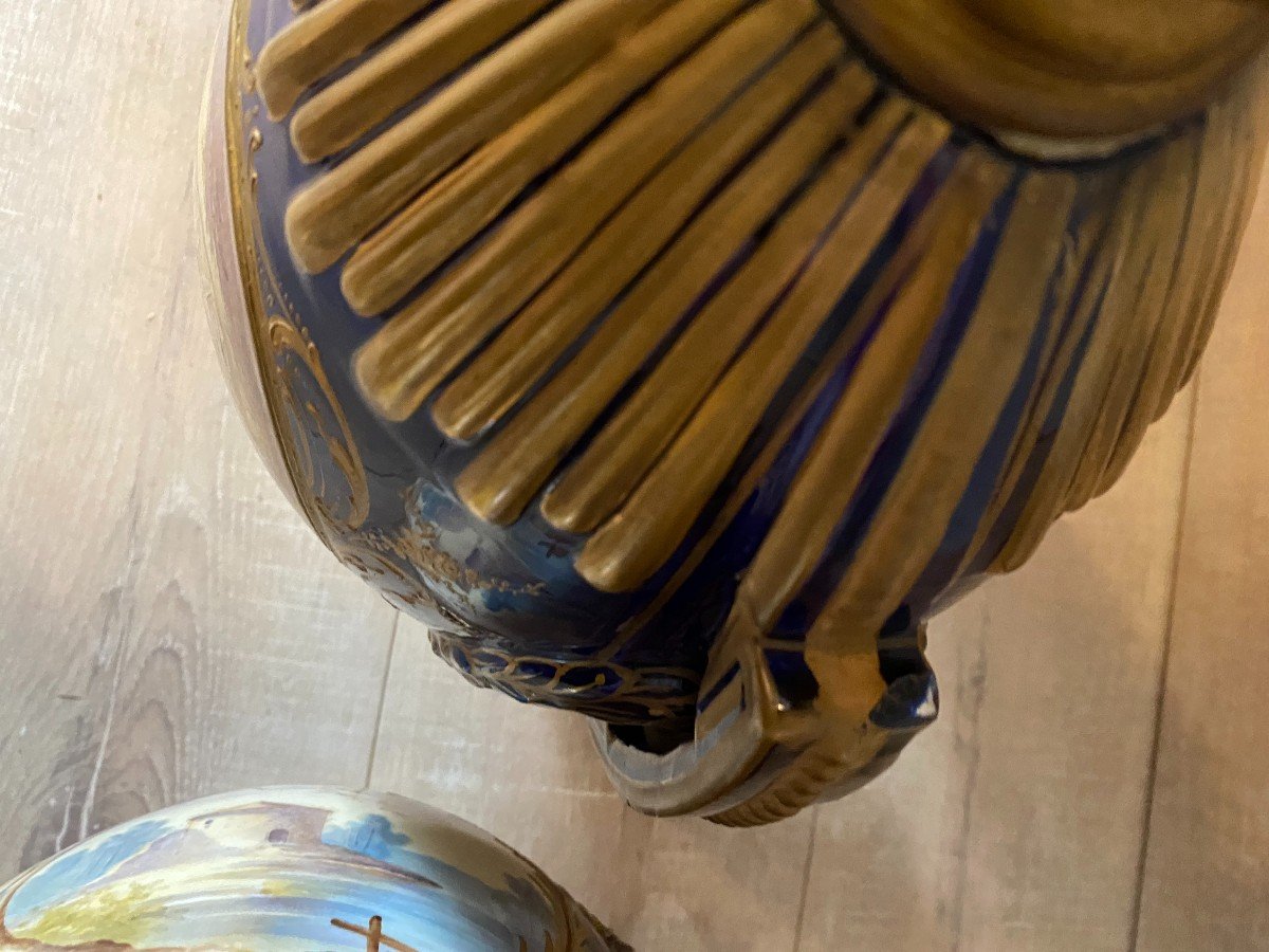 Paire De Vases En Porcelaine Bleu De Sèvres époque Napoléon III-photo-7