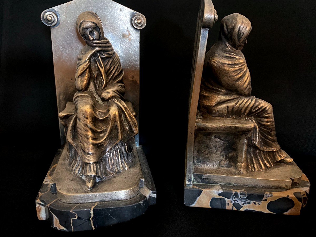 Pair Of Bookends In Silvered Bronze Late 19th Early 20th Century Signed-photo-3