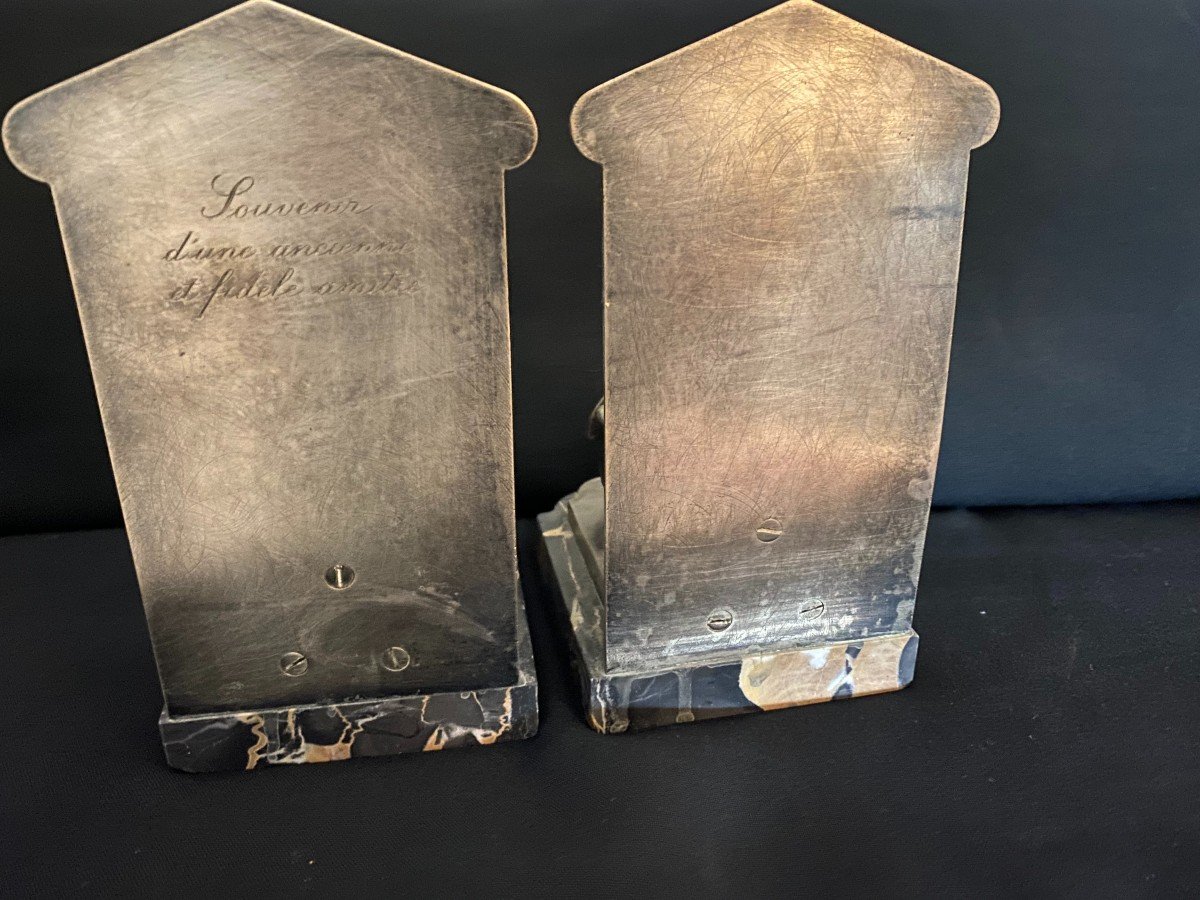 Pair Of Bookends In Silvered Bronze Late 19th Early 20th Century Signed-photo-2