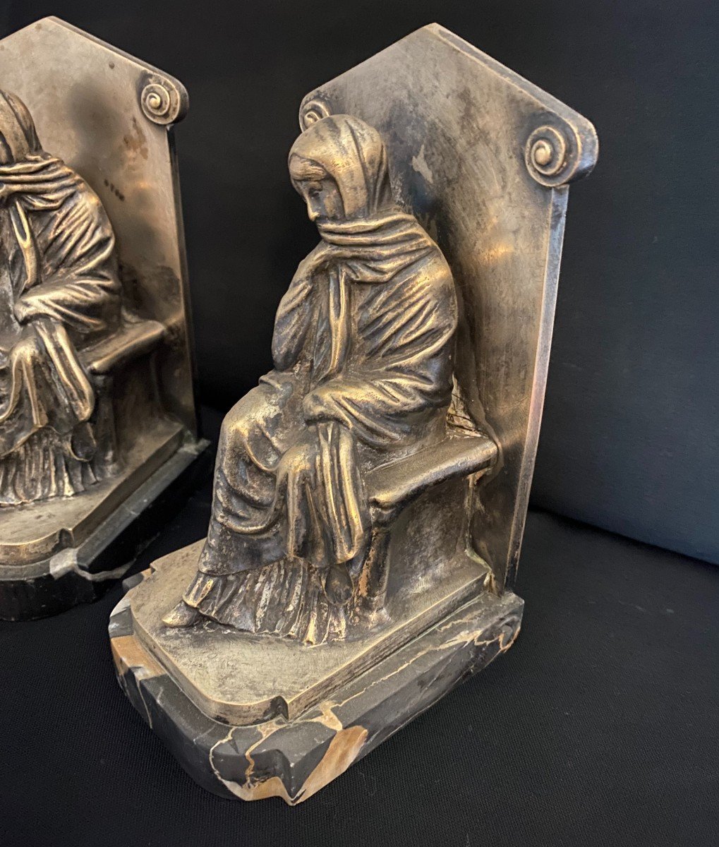 Pair Of Bookends In Silvered Bronze Late 19th Early 20th Century Signed-photo-6