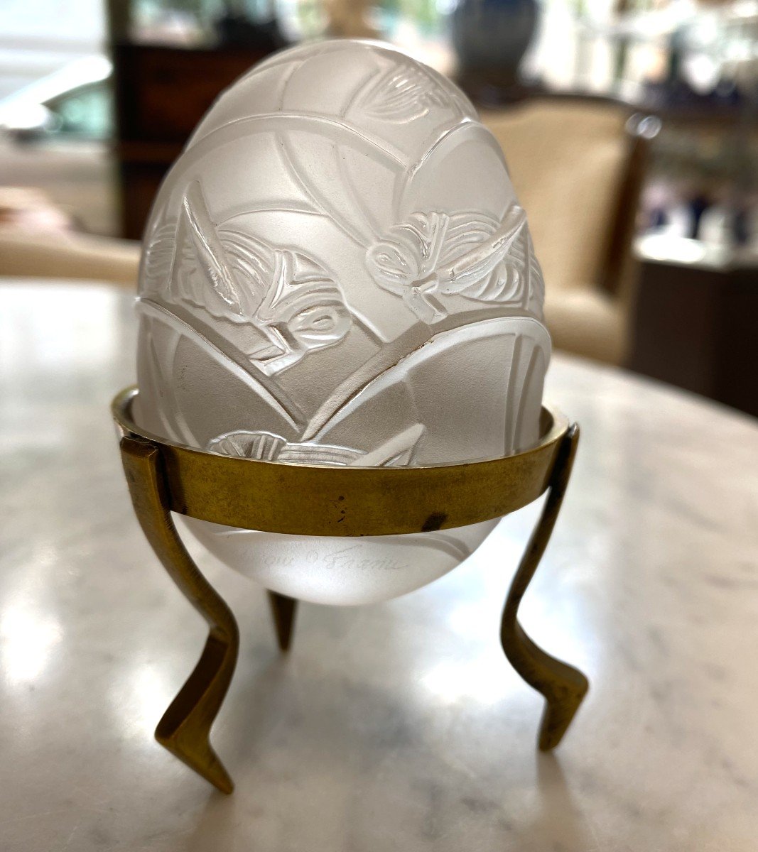 Lalique Oeuf En Verre à Décor De Grillons 1950