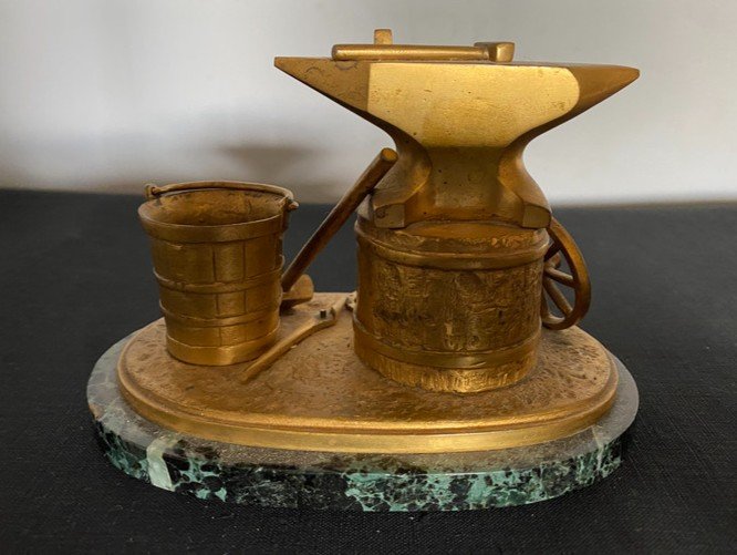 Gilt Bronze Group Anvil Hammer And Seal 19th Century
