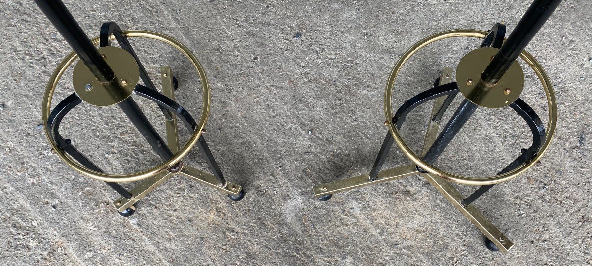 Pair Of Designer Coat Racks In Black And Gold Lacquered Metal - 1970s-photo-4