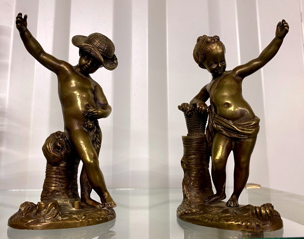Paire De Bronze Romantique - 19 Ième-photo-1