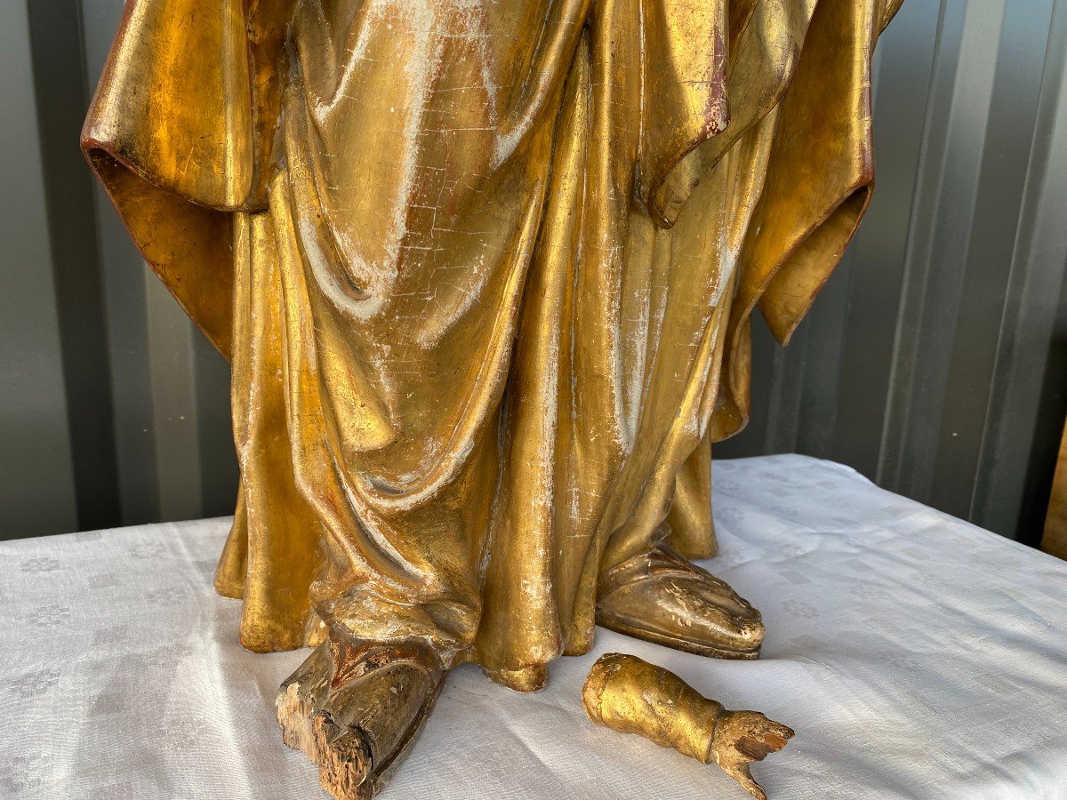Grande Et Rare Vierge à l'Enfant Sculptée En Bois Doré Fin 18 Ième-photo-5