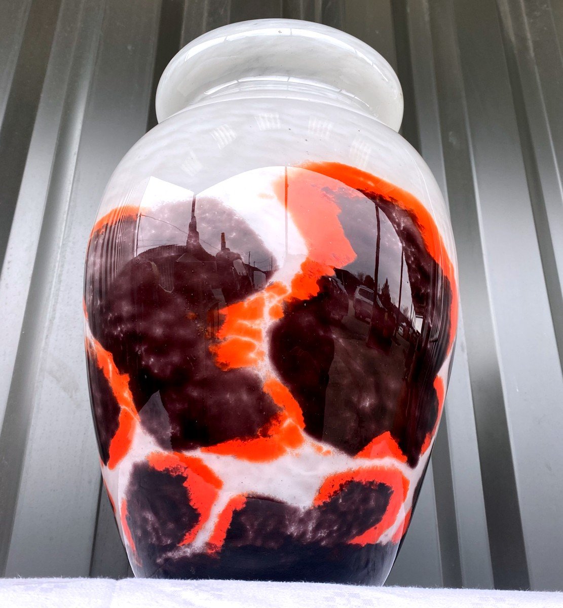 Large Schneider Vase In Glass Paste With Marmonean Decor - 20th Century-photo-4