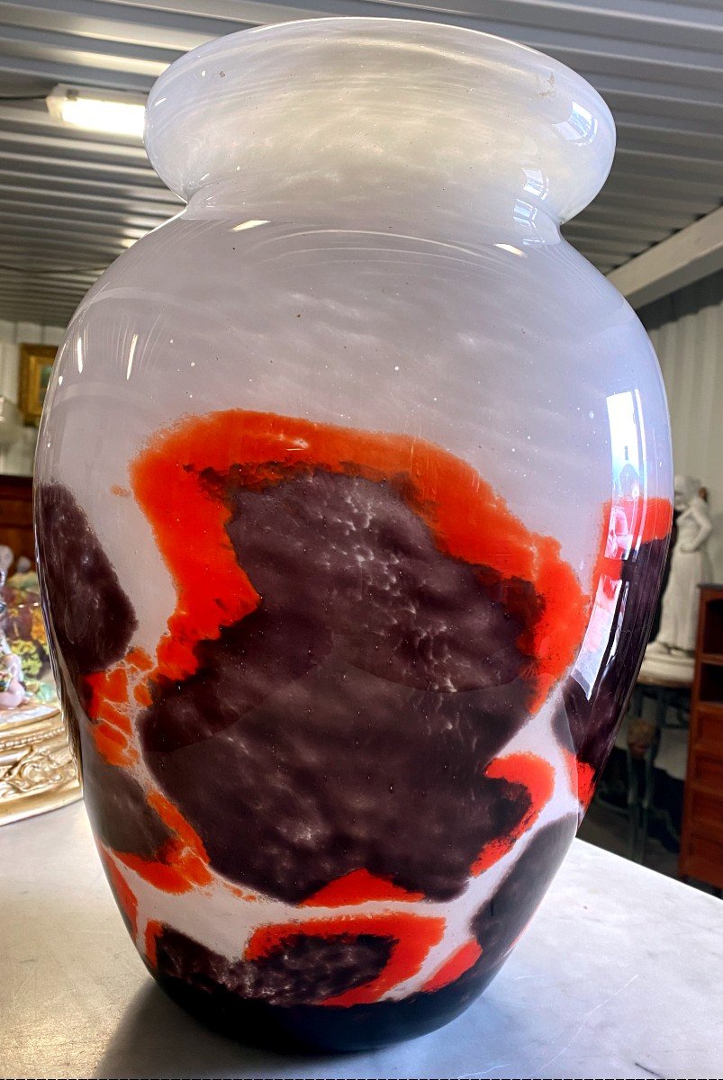 Large Schneider Vase In Glass Paste With Marmonean Decor - 20th Century-photo-4