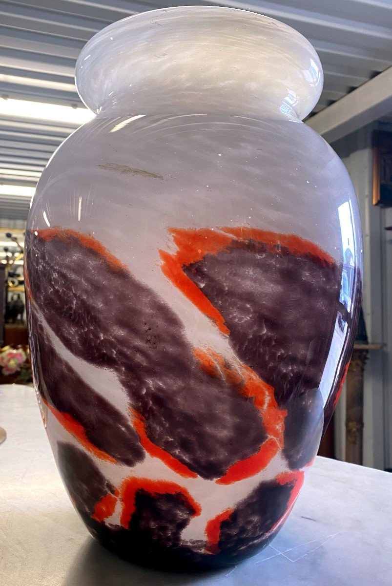 Large Schneider Vase In Glass Paste With Marmonean Decor - 20th Century-photo-5