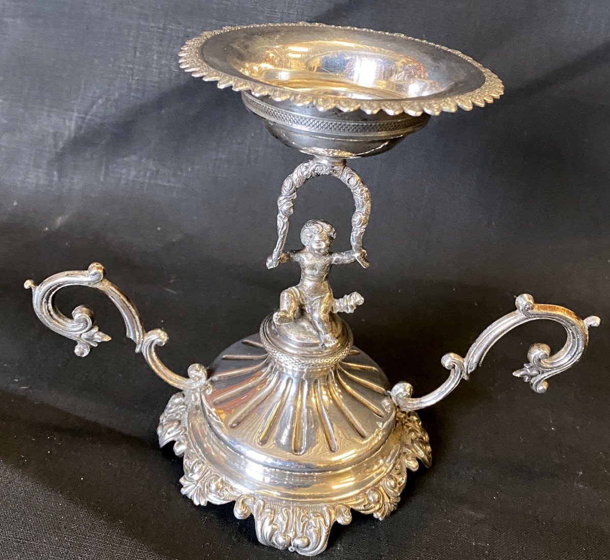 Old Baguier Cup Candlestick With Cherub Decor In Sterling Silver 19th Century-photo-4