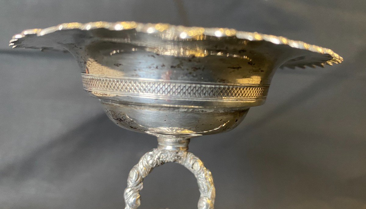 Old Baguier Cup Candlestick With Cherub Decor In Sterling Silver 19th Century-photo-2