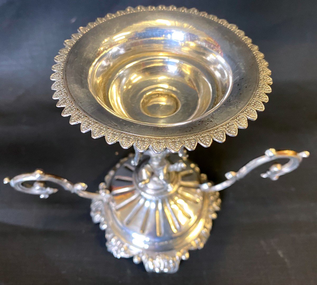 Old Baguier Cup Candlestick With Cherub Decor In Sterling Silver 19th Century-photo-4