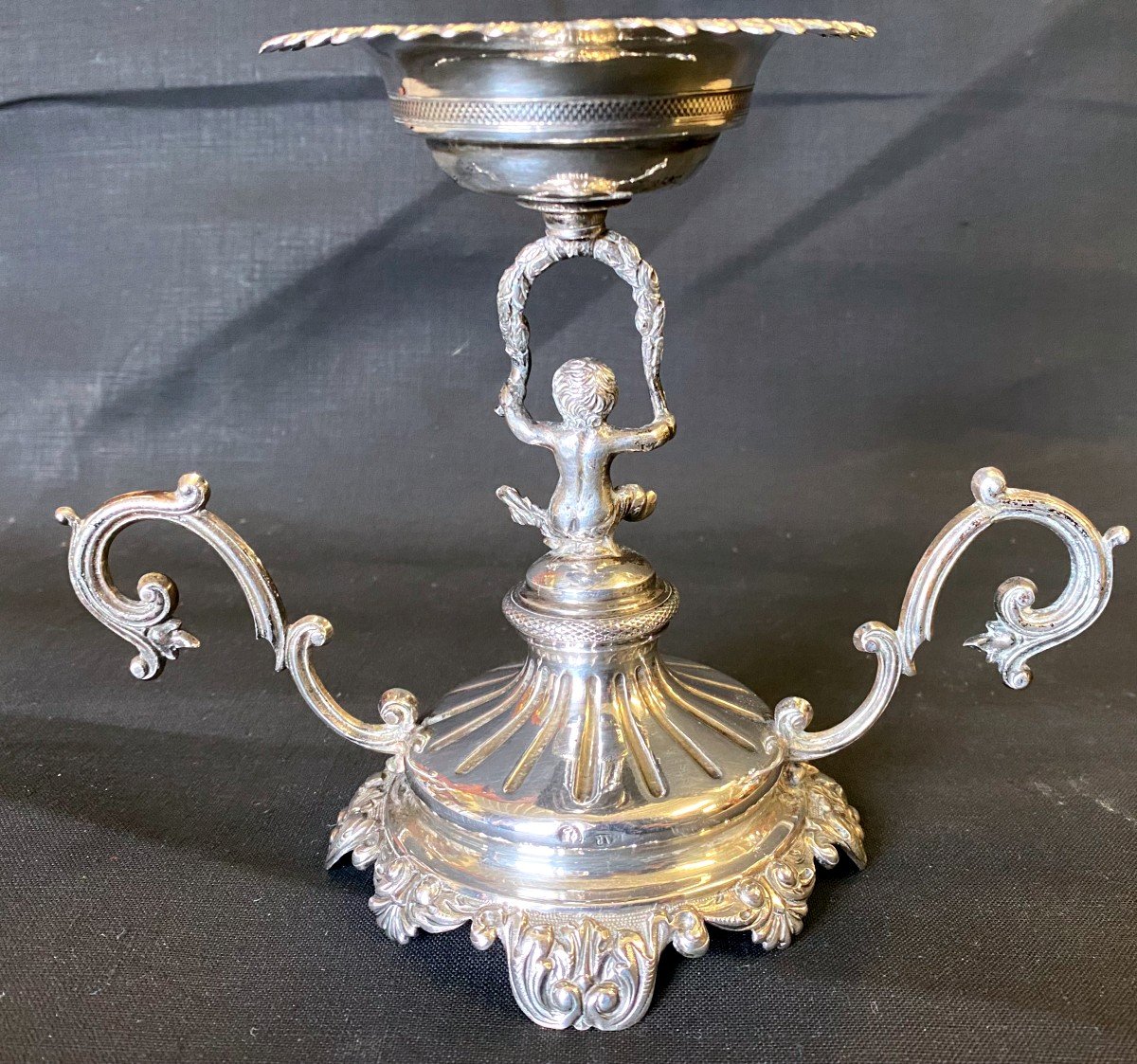 Old Baguier Cup Candlestick With Cherub Decor In Sterling Silver 19th Century-photo-6