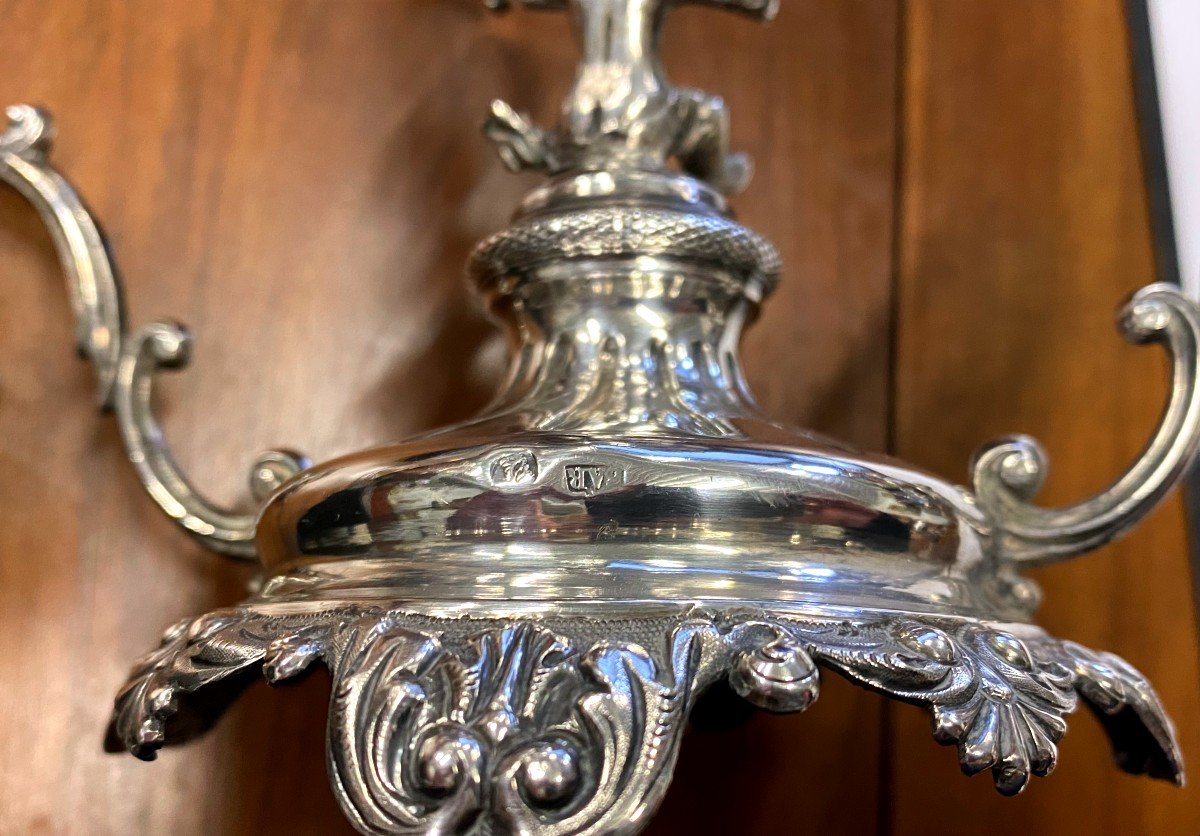 Old Baguier Cup Candlestick With Cherub Decor In Sterling Silver 19th Century-photo-8