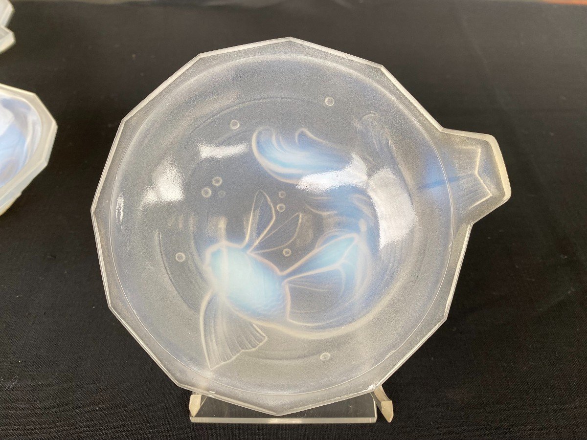 Suite Of 6 Opalescant Glass Cups In The Taste Of Sabino With Fish Decor-photo-5