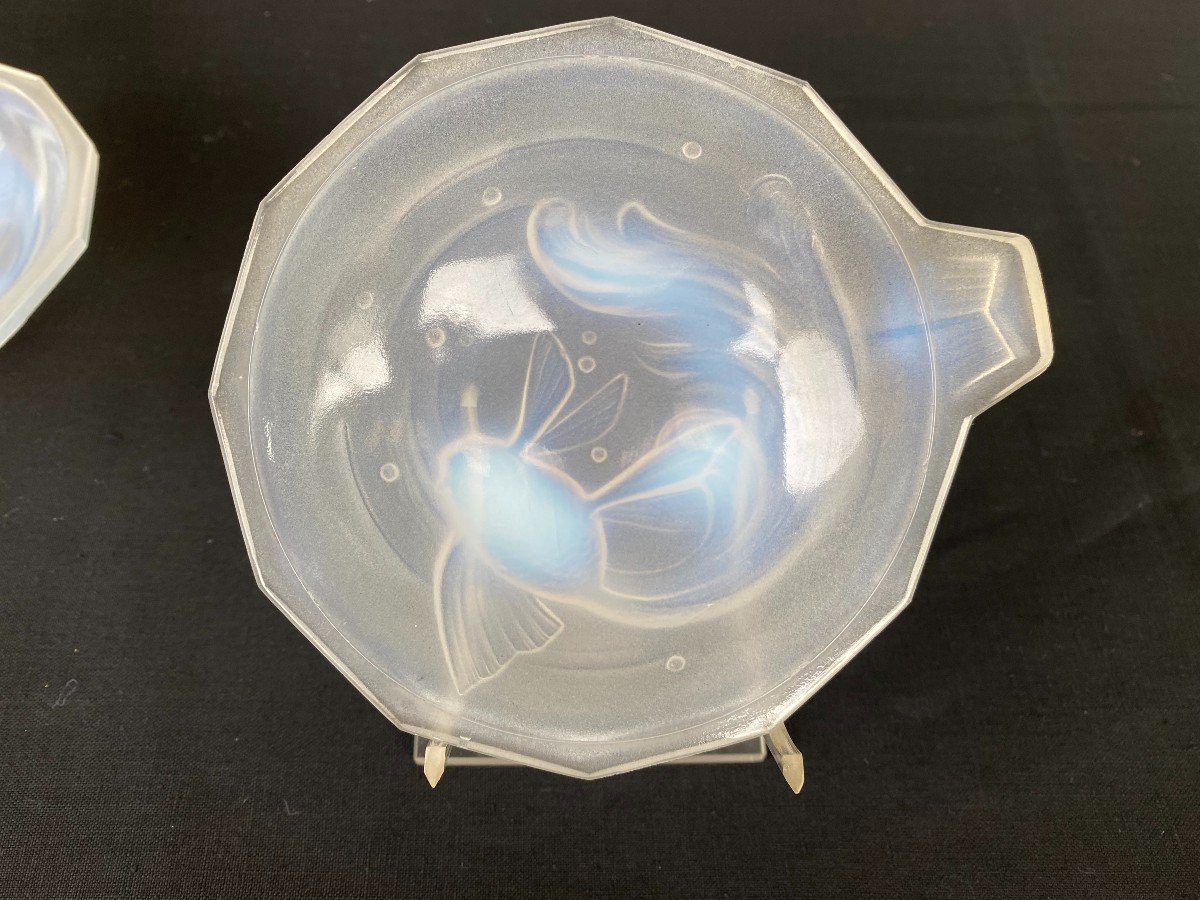 Suite Of 6 Opalescant Glass Cups In The Taste Of Sabino With Fish Decor-photo-6