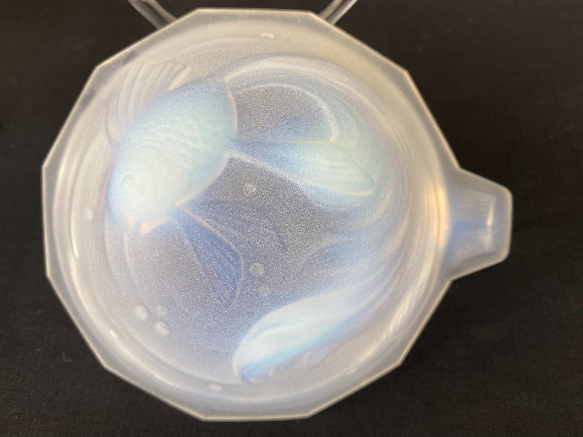 Suite Of 6 Opalescant Glass Cups In The Taste Of Sabino With Fish Decor-photo-7