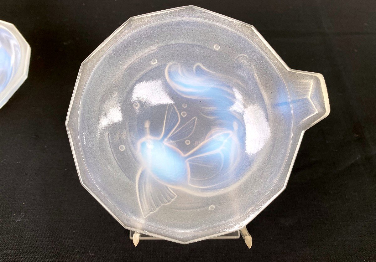 Suite Of 6 Opalescant Glass Cups In The Taste Of Sabino With Fish Decor